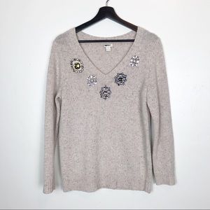 J.Crew Cream Tan Embellished Sweater S D20